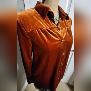 SHEIN Womens Size Medium SWEET & UNWORN Rust Orange Button Shirt Boho Velour